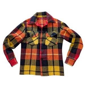 Vintage 1950's-60's Wool Button Up Shirt - Amazing Colors - Shell Buttons